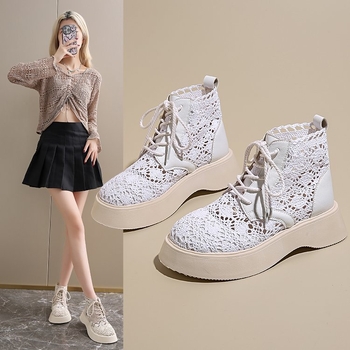 Μπότες με δαντέλα και χοντρή σόλα, αναπνεύσιμες μπότες Martin, Γυναικείες μπότες Martin, Νέες καλοκαιρινές λεπτές κοντές μπότες του 2025, Ψηλές μπότες, Σανδάλια