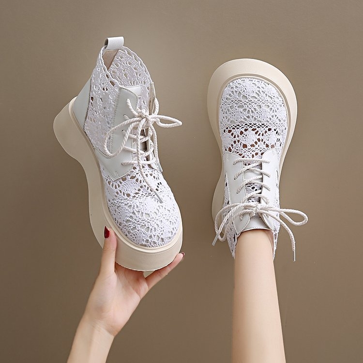 Čizme od čipke s debelim potplatom, prozračne martin čizme, nove ljetne tanke kratke čizme iz 2025., visoke sandale