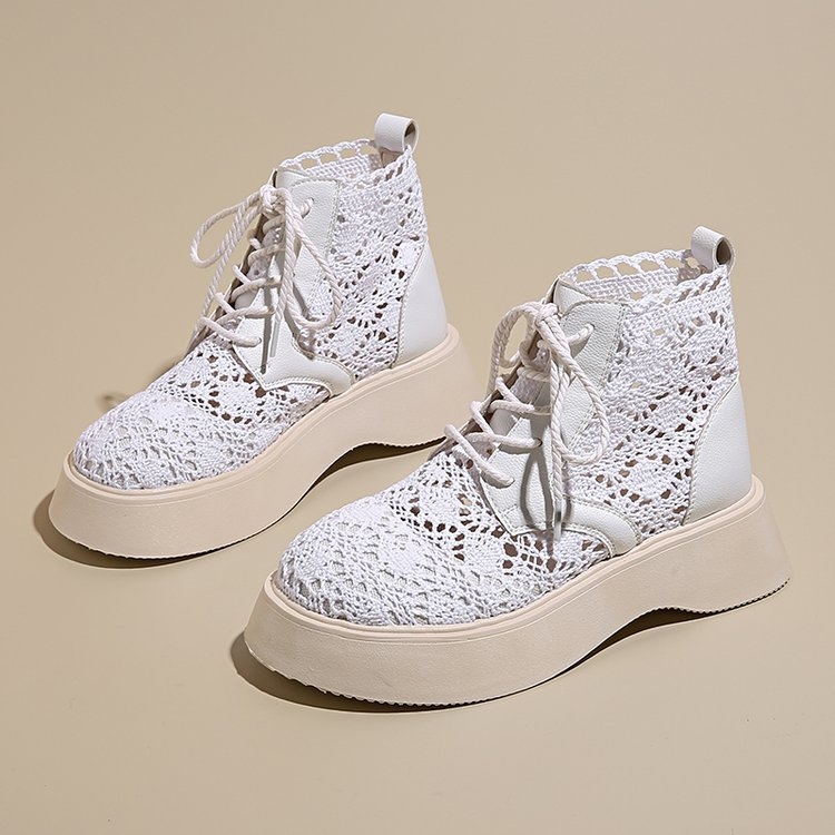 Čizme od čipke s debelim potplatom, prozračne martin čizme, nove ljetne tanke kratke čizme iz 2025., visoke sandale