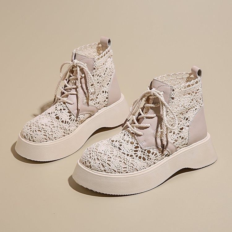 Čizme od čipke s debelim potplatom, prozračne martin čizme, nove ljetne tanke kratke čizme iz 2025., visoke sandale