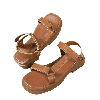 Νέα σανδάλια για γυναίκες που φορούν έξω το καλοκαίρι, μονόχρωμα, φλατ σανδάλια με ανοιχτά δάχτυλα και βέλκρο, σανδάλια για παραθαλάσσια παραλία