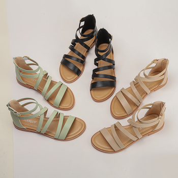 Νέα Γυναικεία Σανδάλια Amazon Cross Flat Roman Flat 2025, Casual, Καρό και Ευκολόχρηστα Γυναικεία Παπούτσια