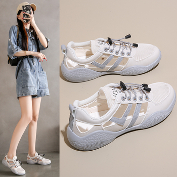 Λευκά Γυναικεία Παπούτσια 2024 Καλοκαιρινά Νέα Φλατ Instagram Fashion Student Casual Γυναικεία Παπούτσια Hollow All-match Σανδάλια HY105