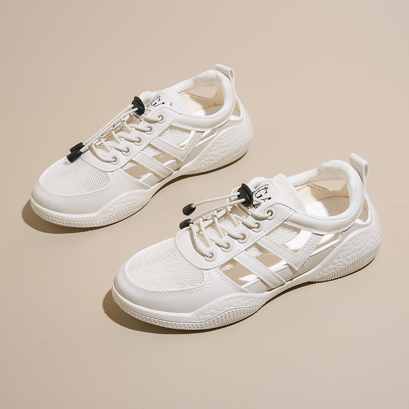 Λευκά Γυναικεία Παπούτσια 2024 Καλοκαιρινά Νέα Φλατ Instagram Fashion Student Casual Γυναικεία Παπούτσια Hollow All-match Σανδάλια HY105