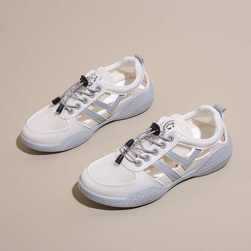 Λευκά Γυναικεία Παπούτσια 2024 Καλοκαιρινά Νέα Φλατ Instagram Fashion Student Casual Γυναικεία Παπούτσια Hollow All-match Σανδάλια HY105