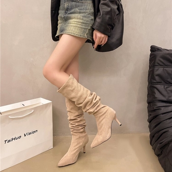 Duge čizme s tankom petom i špicastim vrhom za žene, Nove cipele s visokom petom za jesen i zimu 2024., Uske čizme, Visoke čizme, Duge čizme za sitne žene
