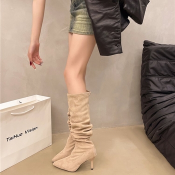 Duge čizme s tankom petom i špicastim vrhom za žene, Nove cipele s visokom petom za jesen i zimu 2024., Uske čizme, Visoke čizme, Duge čizme za sitne žene