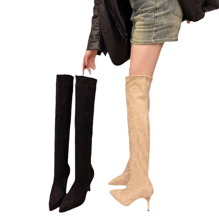 Duge čizme s tankom petom i špicastim vrhom za žene, Nove cipele s visokom petom za jesen i zimu 2024., Uske čizme, Visoke čizme, Duge čizme za sitne žene