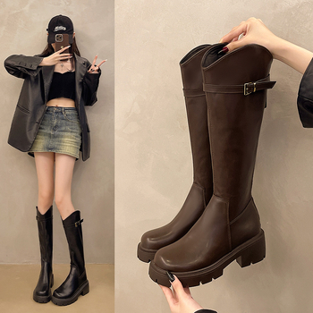 Toamna 2024, cizme noi cu talpă groasă, la modă, cu tub lung, elasticitate sporită, cu cataramă cilindrică, cizme Joker pentru copii, en-gros