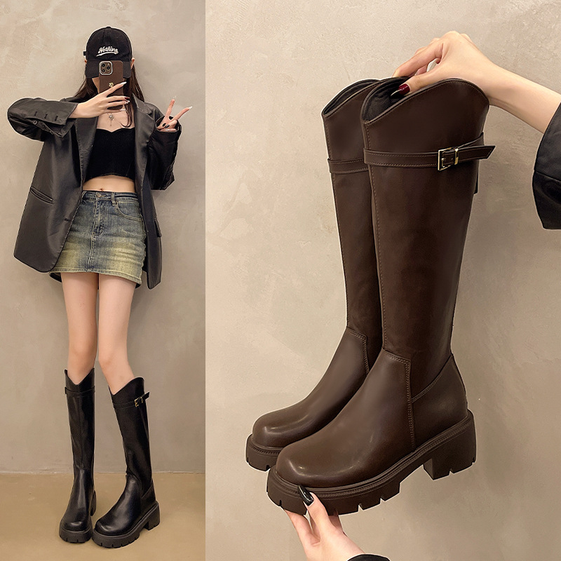 Toamna 2024, cizme noi cu talpă groasă, la modă, cu tub lung, elasticitate sporită, cu cataramă cilindrică, cizme Joker pentru copii, en-gros