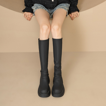 Uske duge čizme za žene 2025. Nove kožne čizme do koljena s debelim potplatom, slatke i cool duge čizme