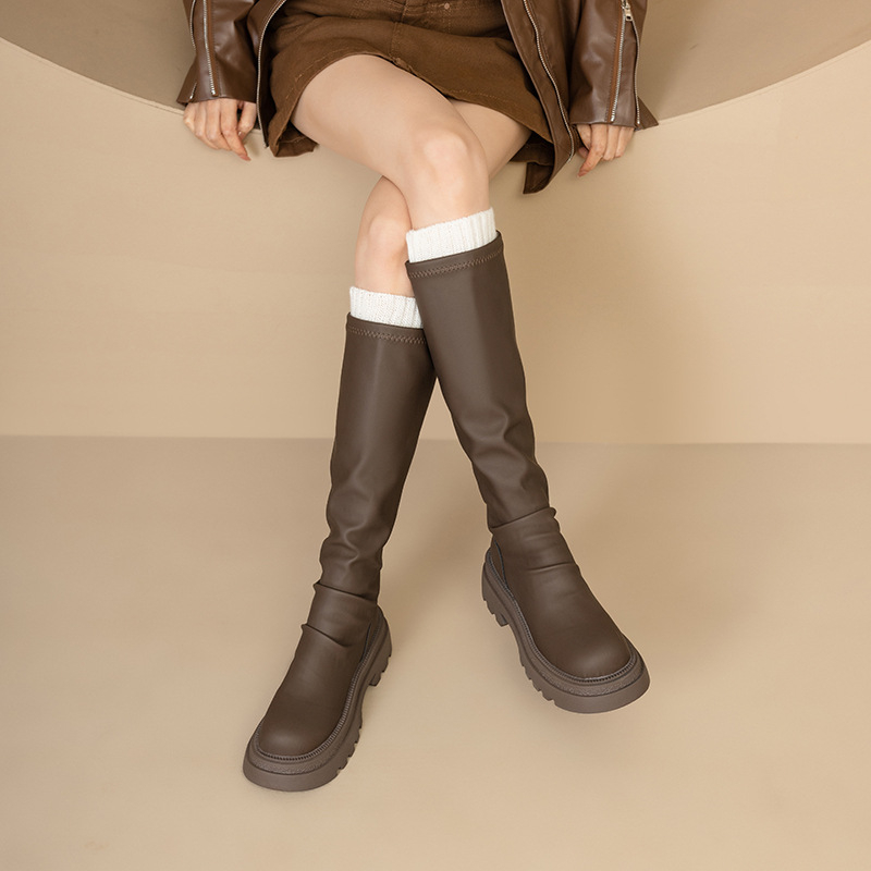 Uske duge čizme za žene 2025. Nove kožne čizme do koljena s debelim potplatom, slatke i cool duge čizme