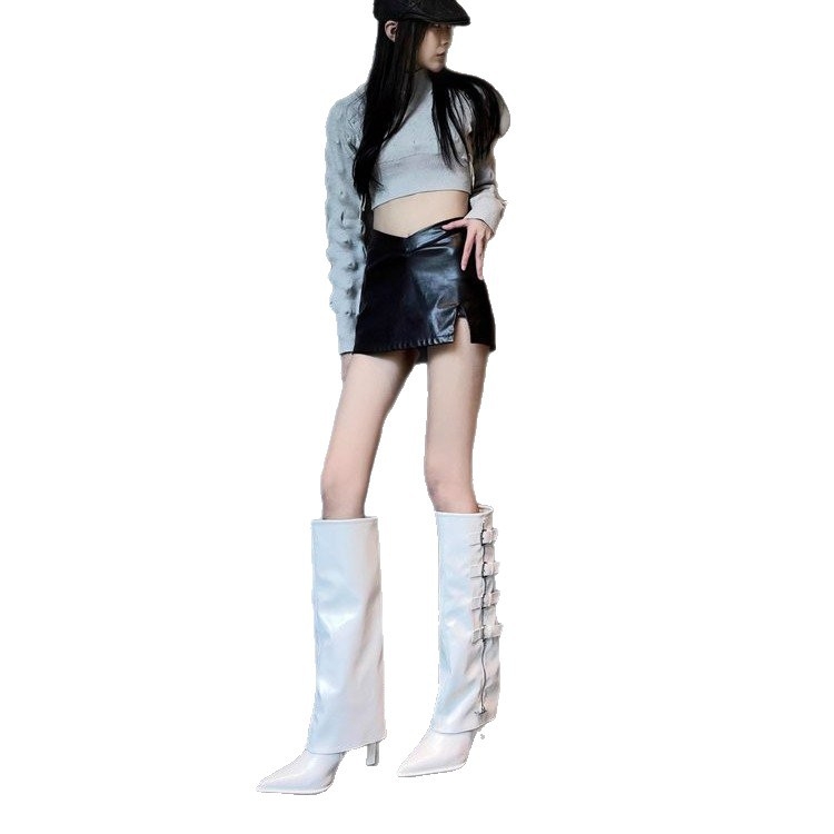 Velike čizme s štiklama i špicastim vrhom, visoke cipelaste čizme za žene, novi nišni dizajn, jesen 2025., modne čizme bez koljena