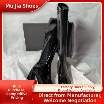 Cizme înalte pentru femei 2024 Cizme noi pentru femei de iarnă, stil coreean, vârf pătrat, fermoar lateral, cizme pentru femei, toc gros, cizme cu toc înalt pentru femei