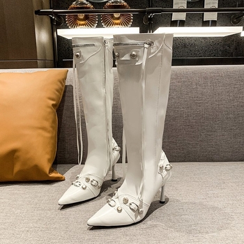 Europske i američke modne resice, moderne ženske kožne čizme 2025., trendi slatke i cool seksi modne čizme iznad koljena, čizme s visokom petom