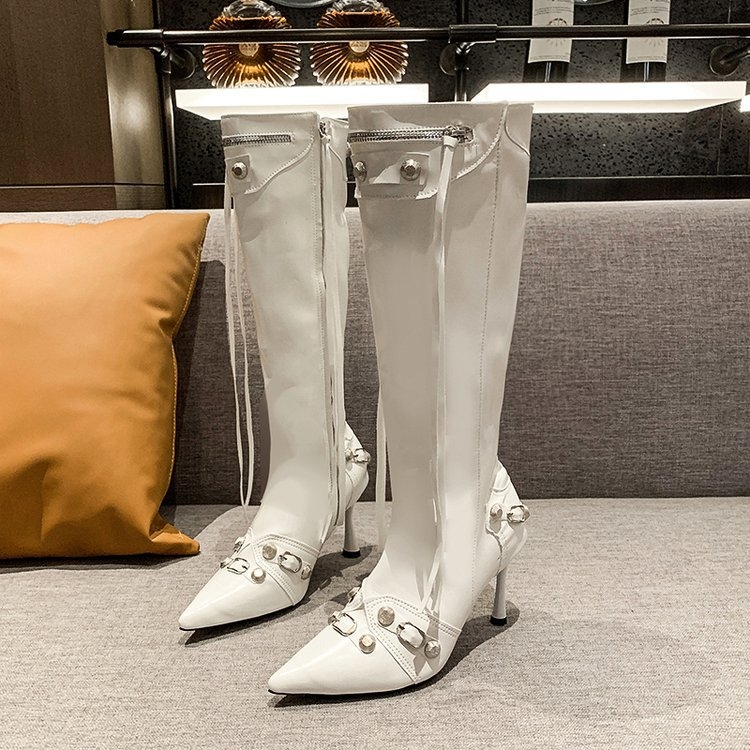 Europske i američke modne resice, moderne ženske kožne čizme 2025., trendi slatke i cool seksi modne čizme iznad koljena, čizme s visokom petom