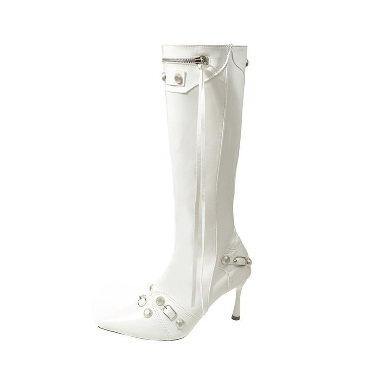 Europske i američke modne resice, moderne ženske kožne čizme 2025., trendi slatke i cool seksi modne čizme iznad koljena, čizme s visokom petom