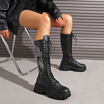 Jesen 2025. Nove vanjske trgovinske čizme velikih dimenzija s vezenim bočnim patentnim zatvaračem, debelim potplatom, svestrane, europske i američke modne čizme s vezanjem