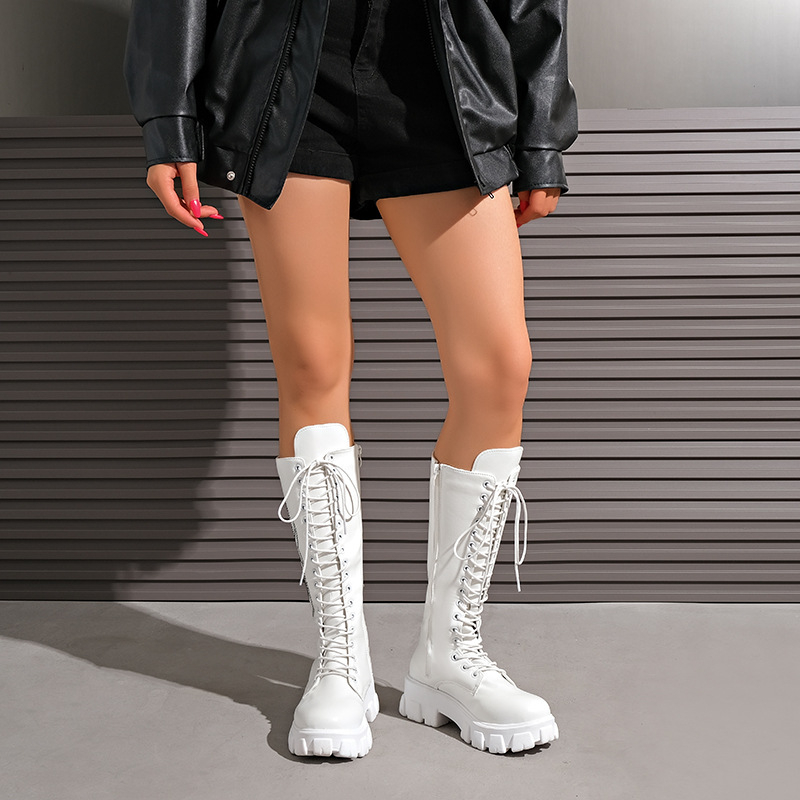 Jesen 2025. Nove vanjske trgovinske čizme velikih dimenzija s vezenim bočnim patentnim zatvaračem, debelim potplatom, svestrane, europske i američke modne čizme s vezanjem