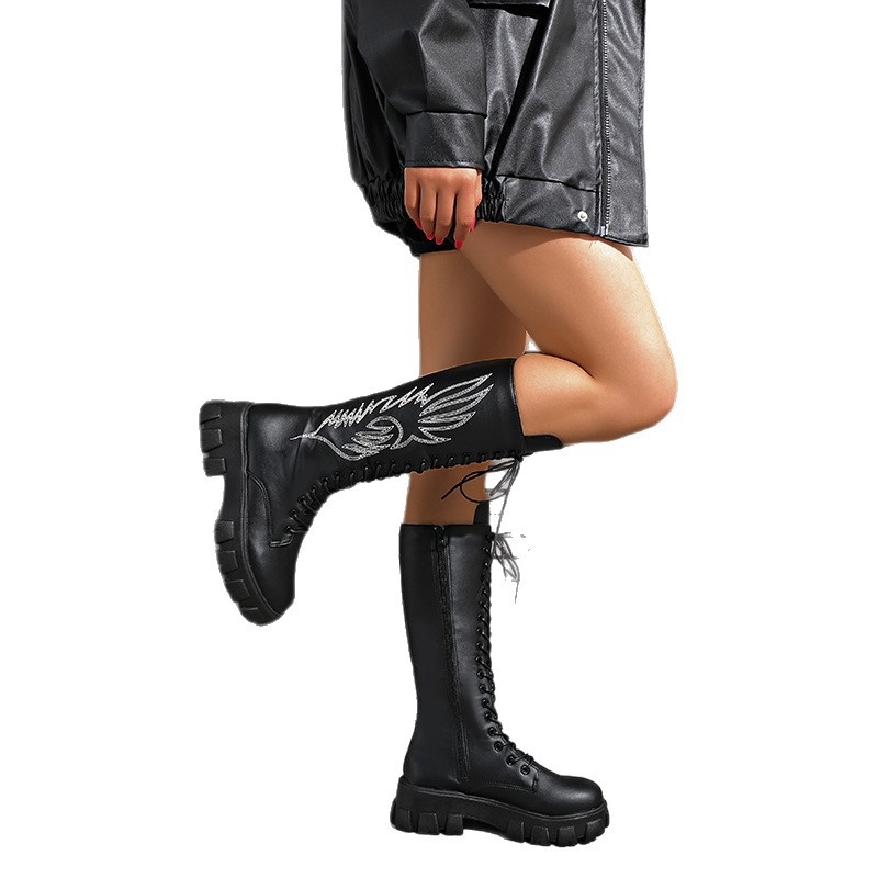 Jesen 2025. Nove vanjske trgovinske čizme velikih dimenzija s vezenim bočnim patentnim zatvaračem, debelim potplatom, svestrane, europske i američke modne čizme s vezanjem