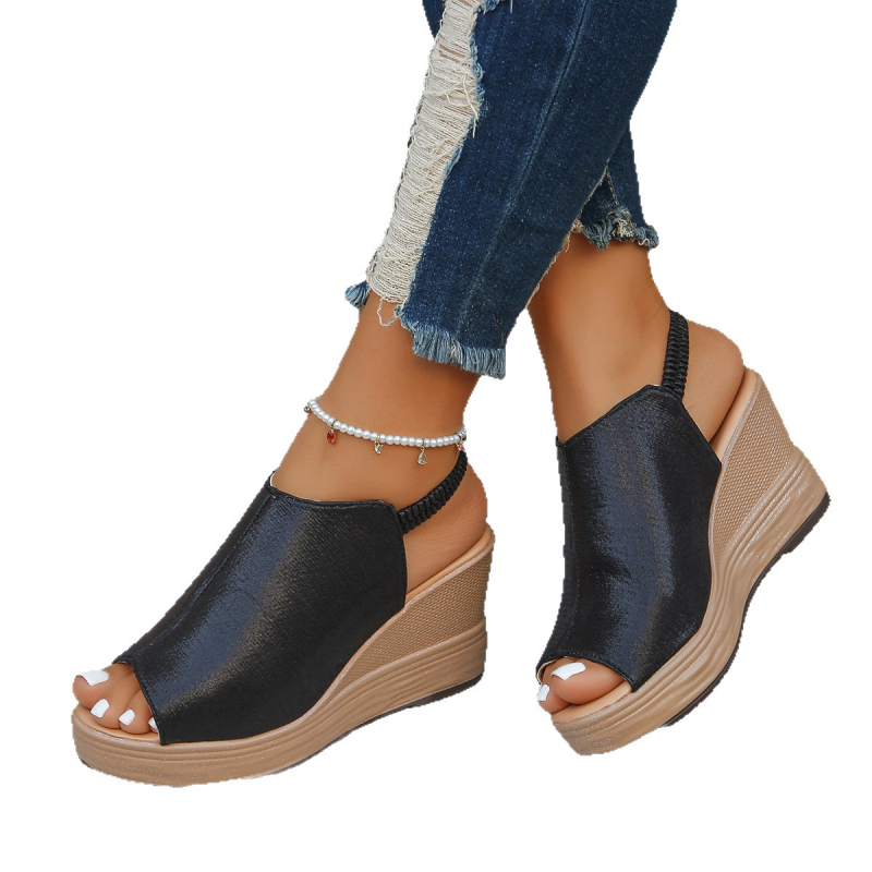 Sandale cu platformă pentru femei, transfrontaliere europene și americane, cu talpă groasă, platformă impermeabilă, design peep-toe, mărime mare, spate deschis, bandă elastică, sandale cu platformă