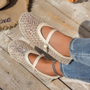 Γυναικεία σανδάλια Mary Jane με στρας, αναπνεύσιμα, άνοιξη και καλοκαίρι 2025, νέα, υψηλής ποιότητας, μονόγραμμη αγκράφα και ρηχό στόμα