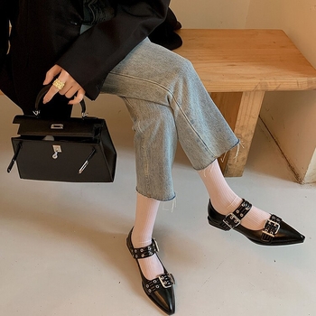 Γυναικεία παπούτσια μόδας σε στυλ πανκ με πριτσίνια, 2024, νέα, μυτερά, χαμηλά τακούνια Muller 35-43