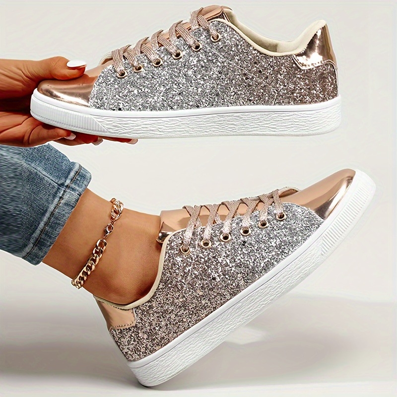 2025 Pantofi sport casual strălucitori transfrontalieri noi, europeni și americani, pentru femei, pantofi sport casual strălucitori