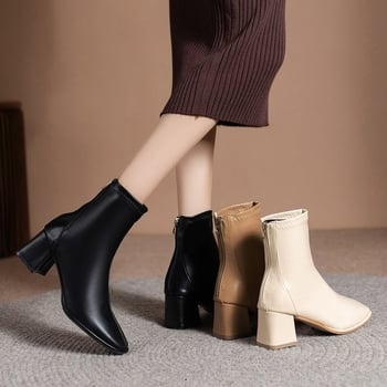 Cizme Martin pentru femei, toamna și iarna, cizme scurte cu toc înalt, cizme subțiri și groase, la modă, cu vârful pătrat mic, cizme simple