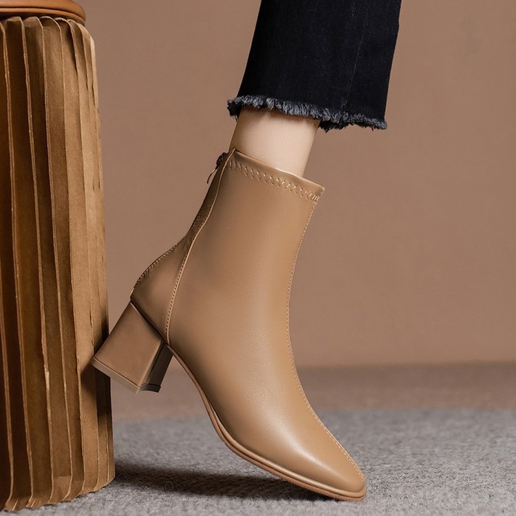 Cizme Martin pentru femei, toamna și iarna, cizme scurte cu toc înalt, cizme subțiri și groase, la modă, cu vârful pătrat mic, cizme simple