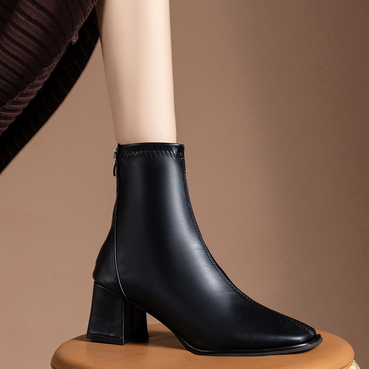 Cizme Martin pentru femei, toamna și iarna, cizme scurte cu toc înalt, cizme subțiri și groase, la modă, cu vârful pătrat mic, cizme simple