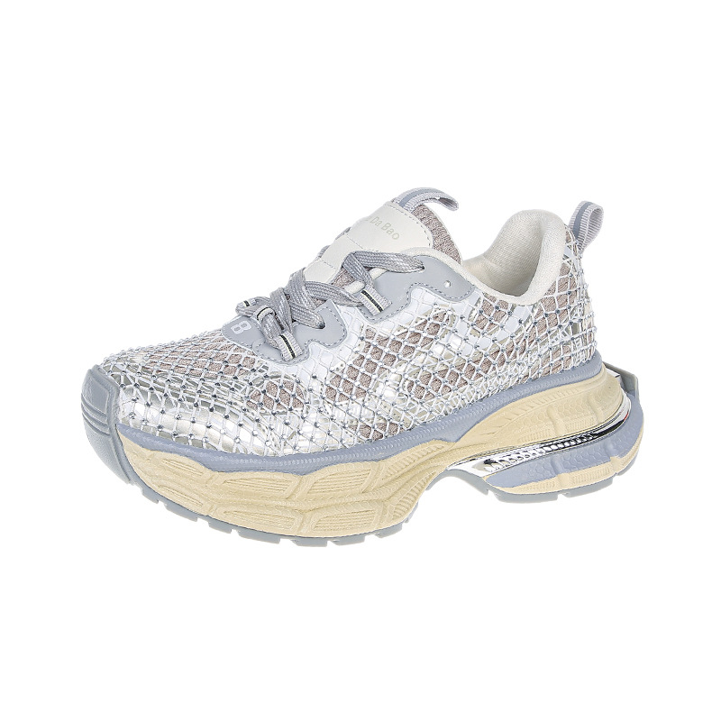 Pantofi sport casual Joker cu fund gros, confortabili, cu plasă de pescuit, la modă, cu strasuri, stil străin, pentru cupluri, Torre, 2025