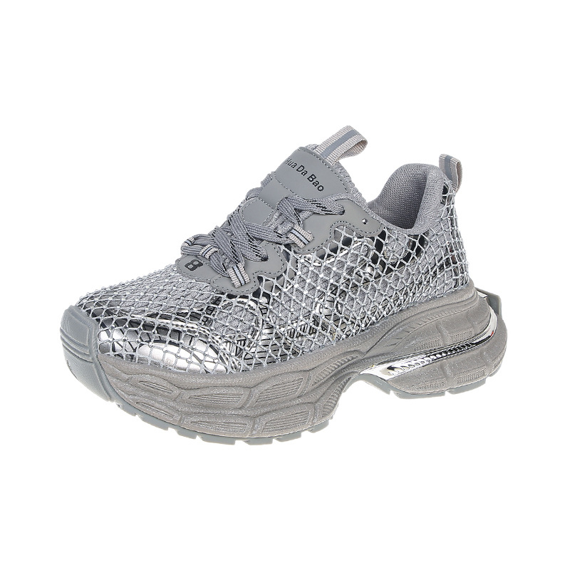 Pantofi sport casual Joker cu fund gros, confortabili, cu plasă de pescuit, la modă, cu strasuri, stil străin, pentru cupluri, Torre, 2025