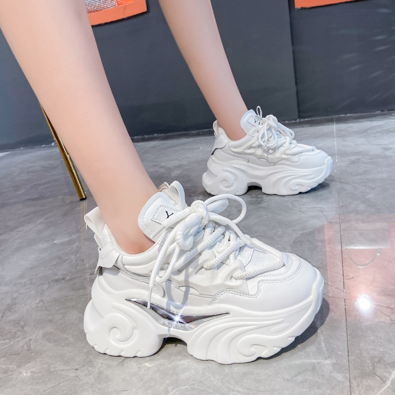 Pantofi sport cu talpă groasă, albi, ușori, cu platformă, pentru femei, care arată picioarele, pantofi sport mici, pantofi de damă europeni pentru femei, 2024, primăvara și toamna, stil fulger nou