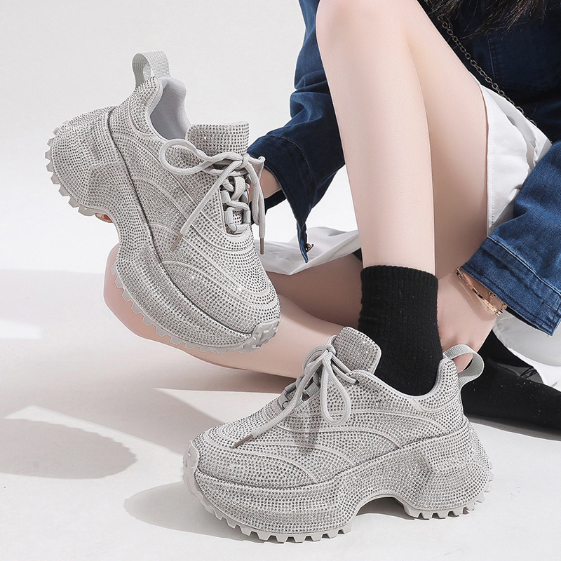 Storapadžiai, ūgį didinantys tėčio batai moterims, 2025 m. pavasario nauji universalūs, kvėpuojantys, lengvi, laisvalaikio sportiniai bateliai iš tinklinio audinio.