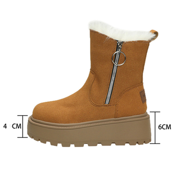 Cizme de zăpadă cu talpă groasă pentru femei, iarna 2024, cizme scurte îngroșate cu fermoar lateral, căptușite cu fleece, pantofi coreeni din bumbac cald