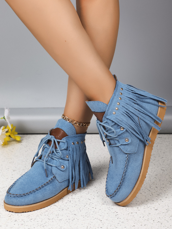 Európai és amerikai külkereskedelmi plus size 2024 új bojtos fűzős bokacsizma női western farmer velúr lapos talpú chelsea női csizma