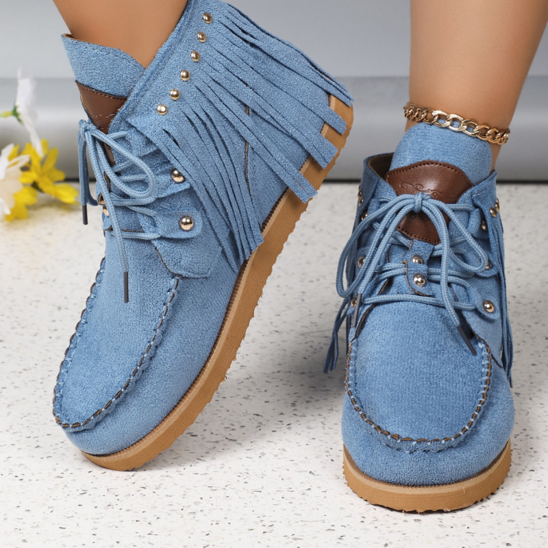 Európai és amerikai külkereskedelmi plus size 2024 új bojtos fűzős bokacsizma női western farmer velúr lapos talpú chelsea női csizma