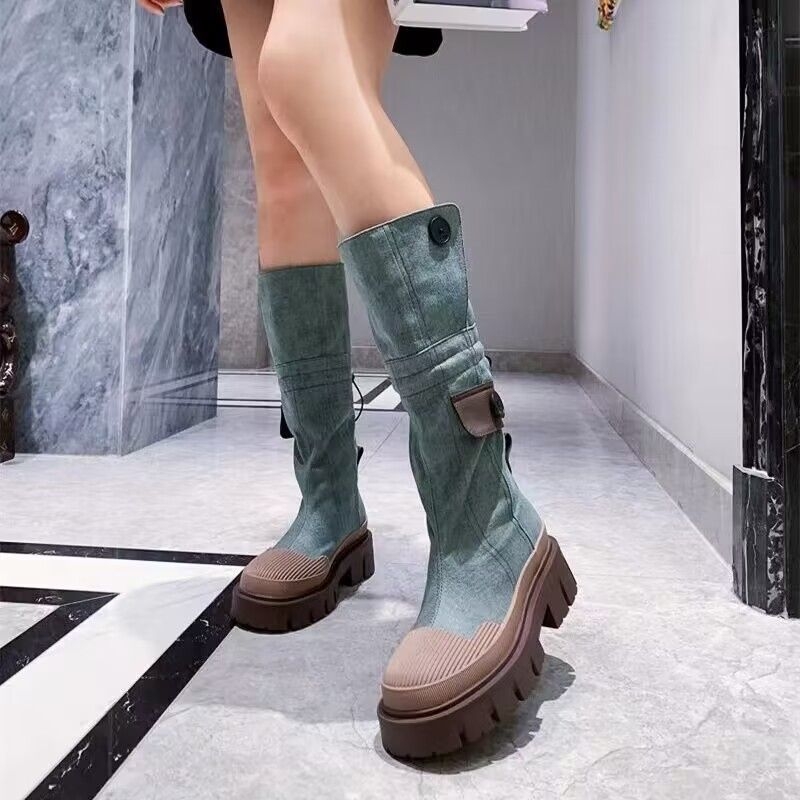 Traper čizme za žene za jesen i zimu 2024., nove preppy stilske čizme s debelim potplatom, elegantne i svestrane ženske čizme