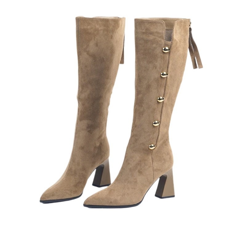 Cizme noi din piele de căprioară Knight, 2024, cizme mici, subțiri, înalte, cizme din denim Ding, cu toc gros