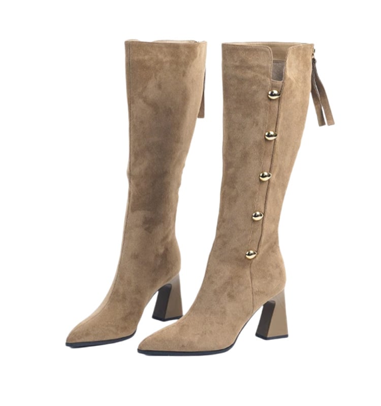 Cizme noi din piele de căprioară Knight, 2024, cizme mici, subțiri, înalte, cizme din denim Ding, cu toc gros