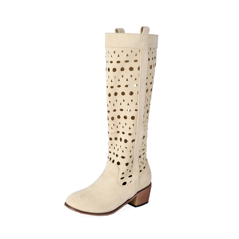 New England proljetne i ljetne čizme s visokom petom, hladne čizme s debelom srednjom petom, čizme s šupljom rupom 33-47 Amazon Foreign Trade Shoes