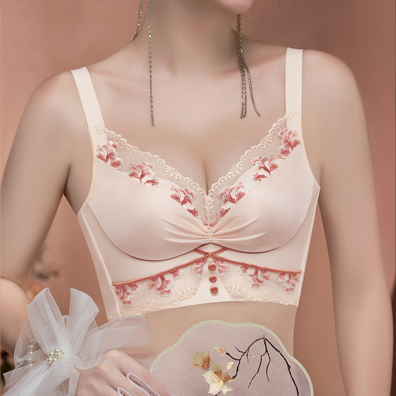 Traatvaba, õmblusteta, külgtoetav, väikest rinda suurendav, lõtvumisvastane, hingav pitsääris, seksikas ja mugav naiste rinnahoidja