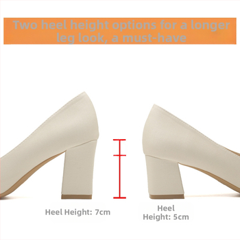 Απαλά βραδινά γαλλικά παπούτσια με μυτερή μύτη, ρηχό στόμα και χοντρό τακούνι, γυναικεία μονόχρωμα παπούτσια σε στυλ Chanel, κομψά, all-match ψηλοτάκουνα παπούτσια.