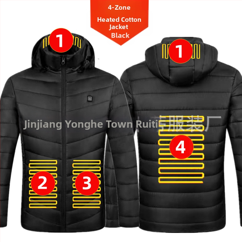Pamučni kaput s četiri kontrolera i 25 zona grijanja, nova odjeća za grijanje velikih površina, europska i američka prekogranična popularna veleprodaja pamučnog kaputa s grijanjem