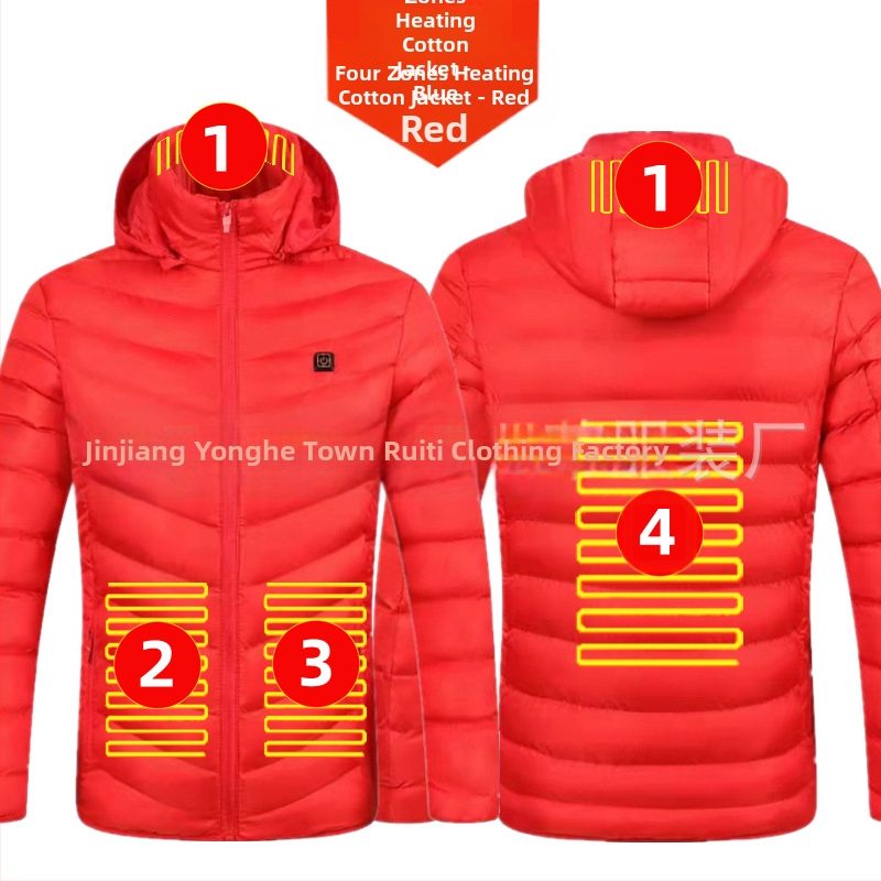Pamučni kaput s četiri kontrolera i 25 zona grijanja, nova odjeća za grijanje velikih površina, europska i američka prekogranična popularna veleprodaja pamučnog kaputa s grijanjem