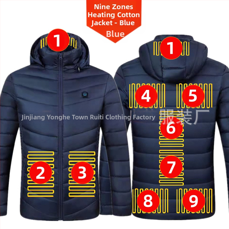 Pamučni kaput s četiri kontrolera i 25 zona grijanja, nova odjeća za grijanje velikih površina, europska i američka prekogranična popularna veleprodaja pamučnog kaputa s grijanjem