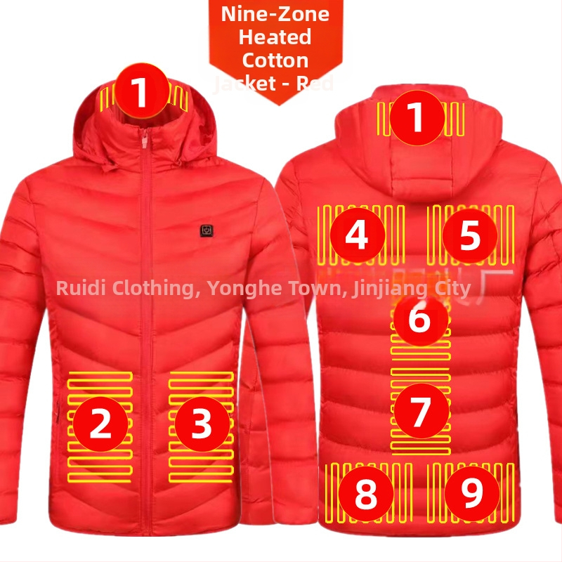 Pamučni kaput s četiri kontrolera i 25 zona grijanja, nova odjeća za grijanje velikih površina, europska i američka prekogranična popularna veleprodaja pamučnog kaputa s grijanjem