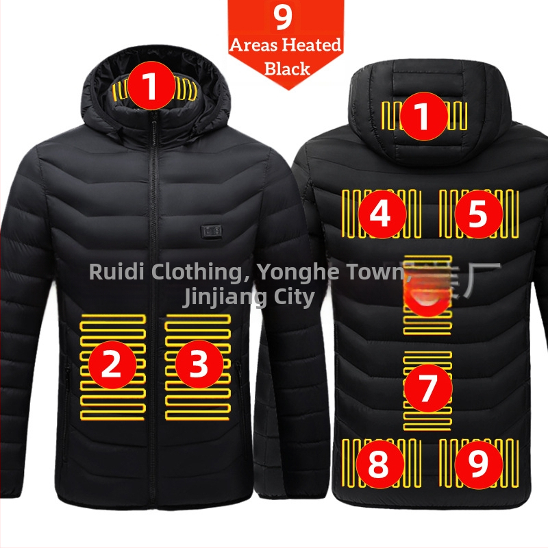 Pamučni kaput s četiri kontrolera i 25 zona grijanja, nova odjeća za grijanje velikih površina, europska i američka prekogranična popularna veleprodaja pamučnog kaputa s grijanjem