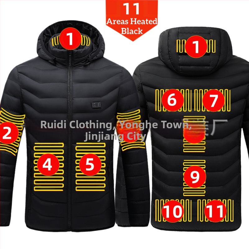 Pamučni kaput s četiri kontrolera i 25 zona grijanja, nova odjeća za grijanje velikih površina, europska i američka prekogranična popularna veleprodaja pamučnog kaputa s grijanjem